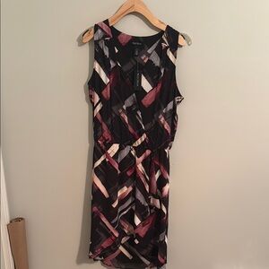 White House Black Market Black and Red Abstract Midi Dress